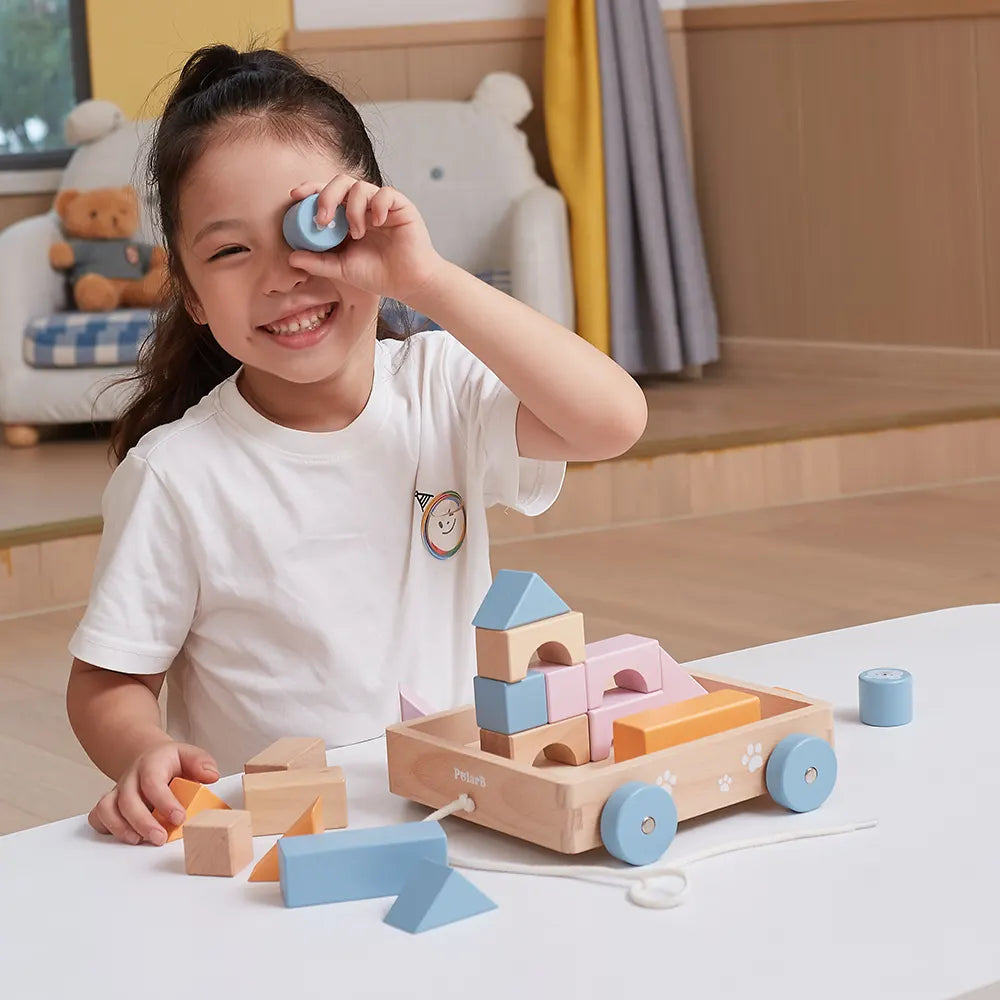 Pull Along Wagon with Wooden Blocks