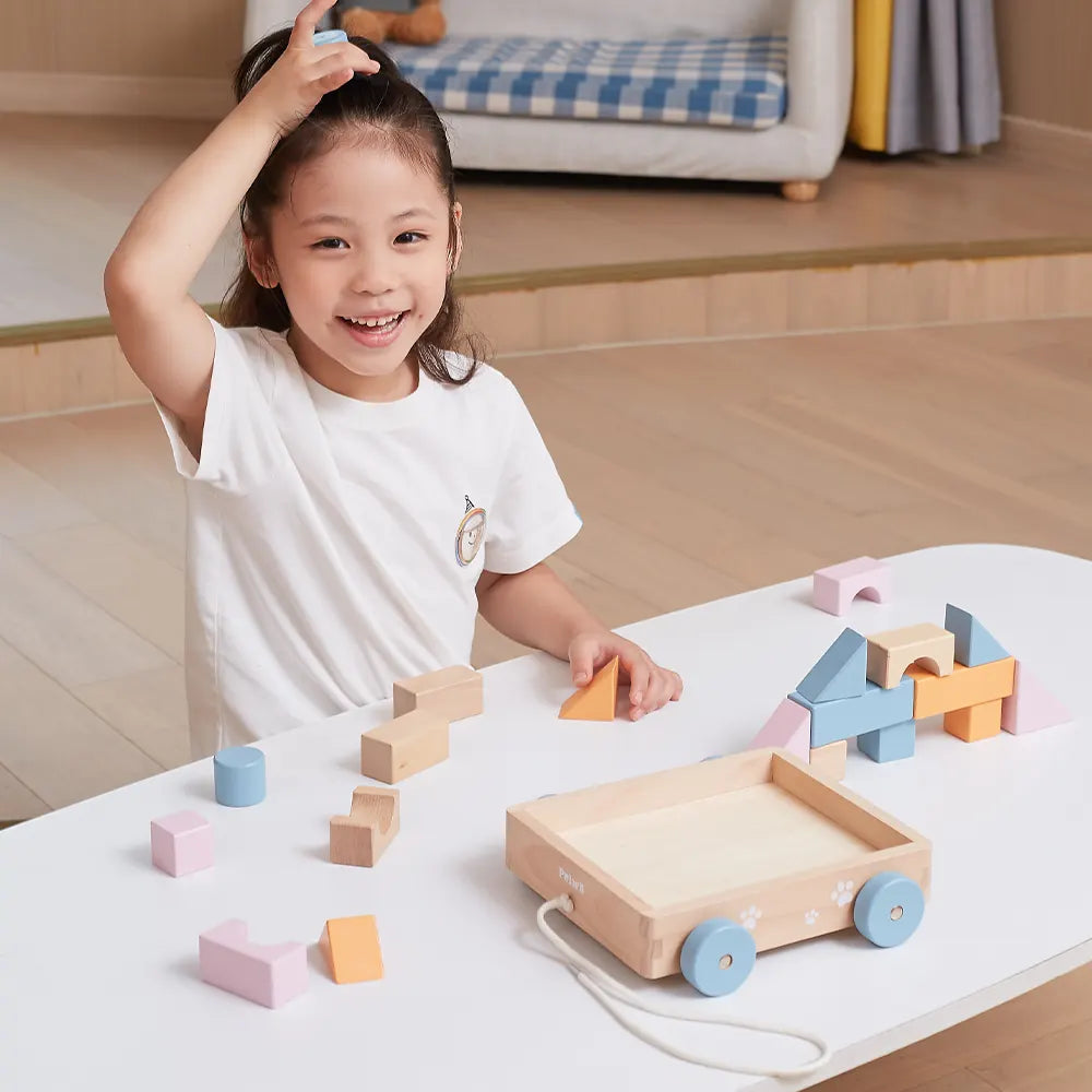 Pull Along Wagon with Wooden Blocks