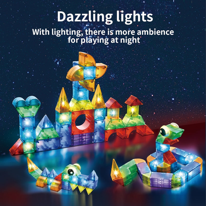 Children Magnetic Building Blocks With Light 132 pcs
