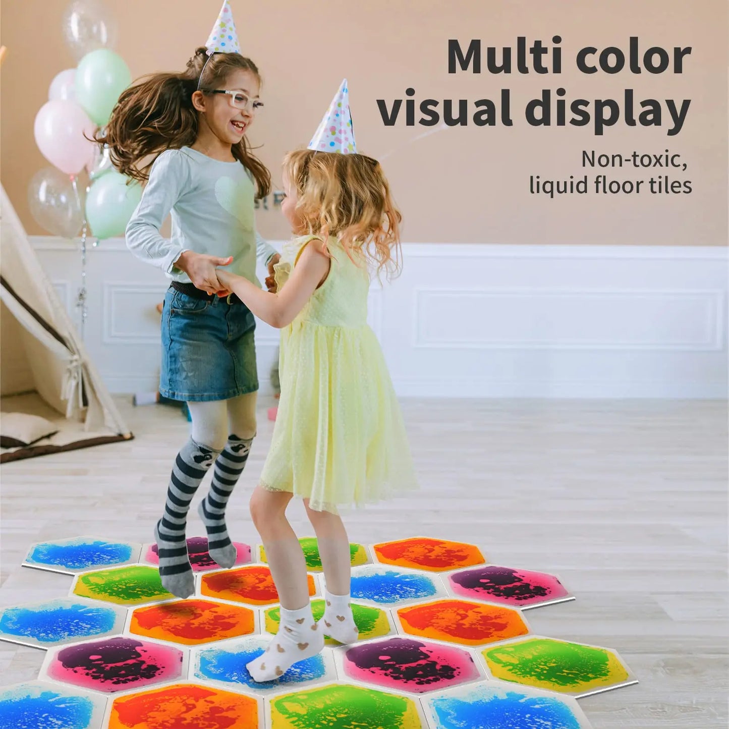 Pressure Sensitive Color Changing Liquid Floor (4Pcs) Hexagonal Shaped