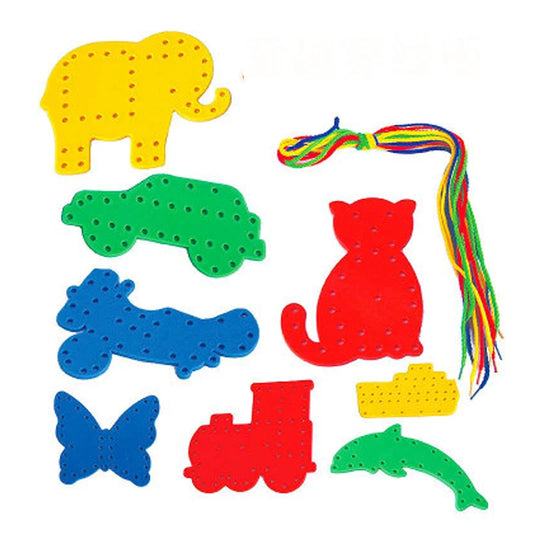 Plastic Lacing Animal Shape 32 Pcs & Lacings in transparent box