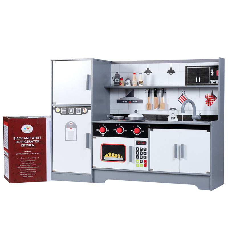 Giant Black & White Wooden Kitchen Play Set for Kids