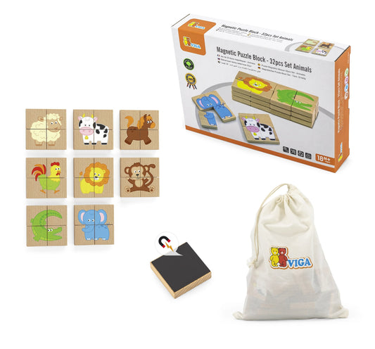 Magnetic Puzzle Block 32pcs Set (Animals)