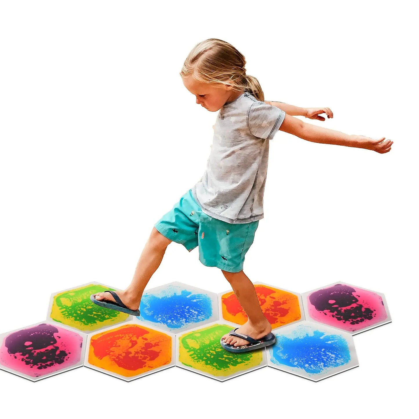 Pressure Sensitive Color Changing Liquid Floor (4Pcs) Hexagonal Shaped