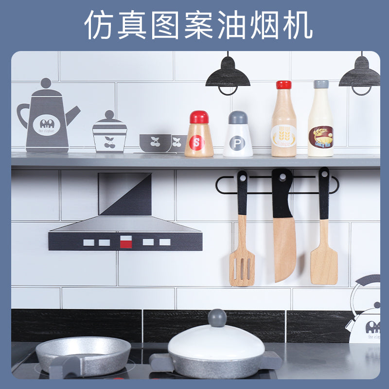 Giant Black & White Wooden Kitchen Play Set for Kids