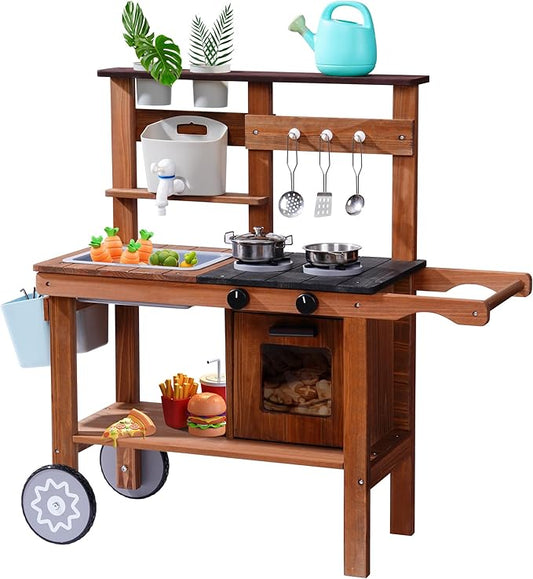 Wooden Mud Kitchen for Kids With Wheels