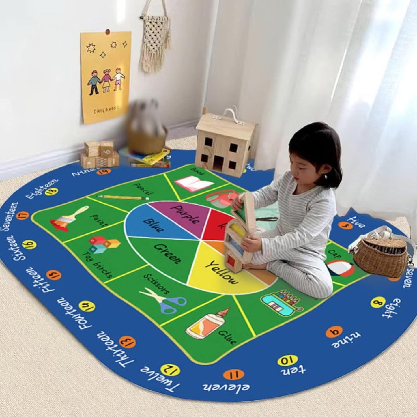 Oval Thin, Play Mat, Non-Slip, Children's Room Mat, Cute, Thermal Rug, Play Mat, 230 x 160 cm