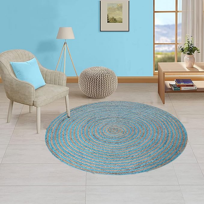 Circle Area Mat ' Blue and Beige 200 x 200 cm