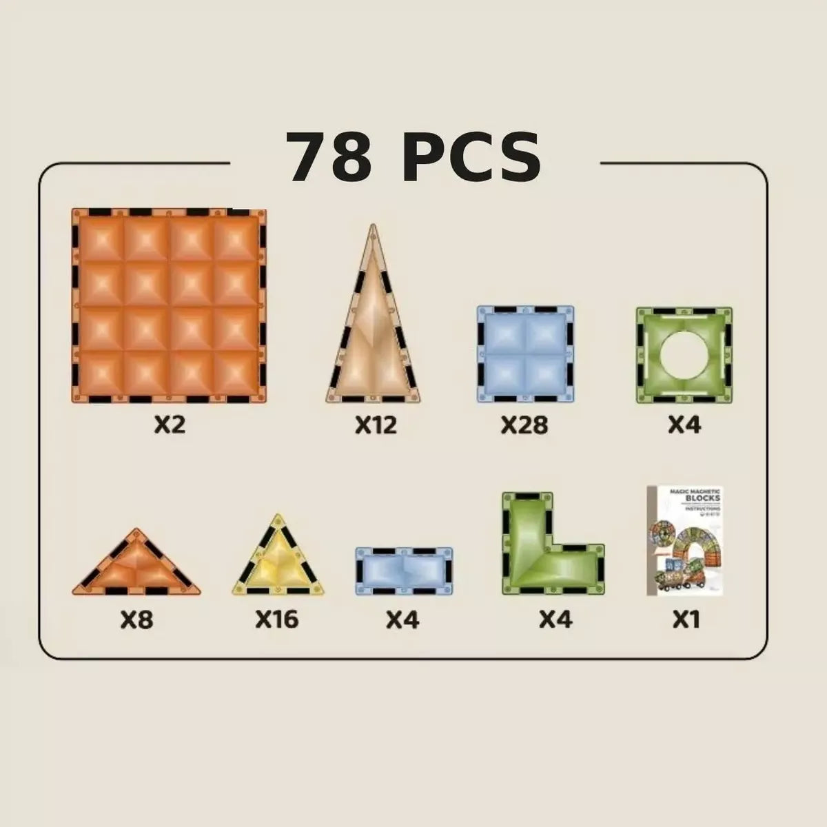 3D Magnetic Tiles 78 Pcs