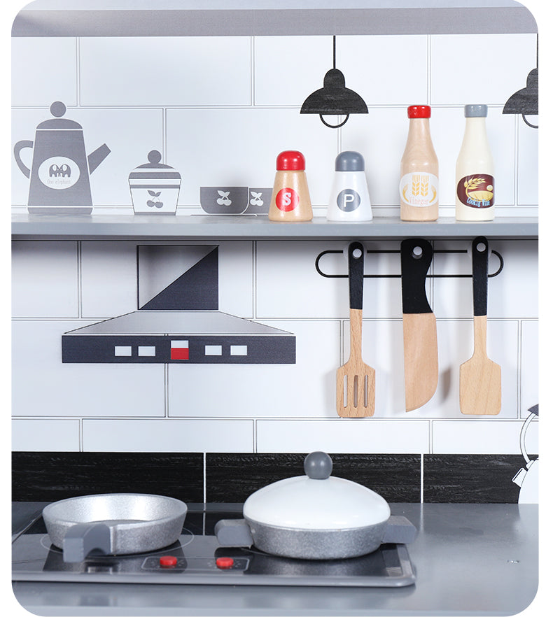 Giant Black & White Wooden Kitchen Play Set for Kids