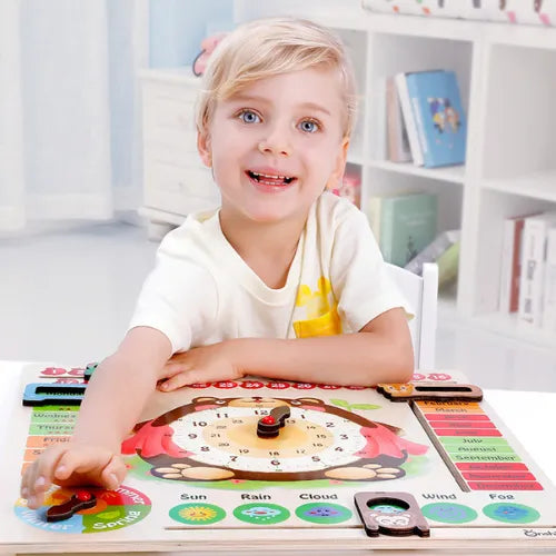 Wooden Calendar Weather Clock