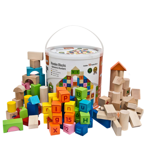 Wooden Alphabet & Number Blocks 100 Pcs