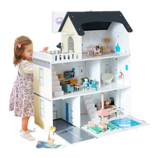 Modern Korean Wooden Dollhouse with Accessorie