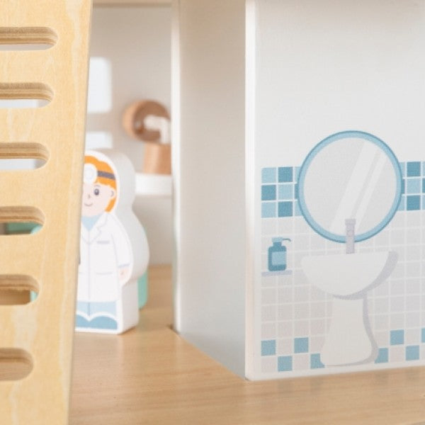 Wooden Hospital With Ambulance Elevator Set 15 pcs