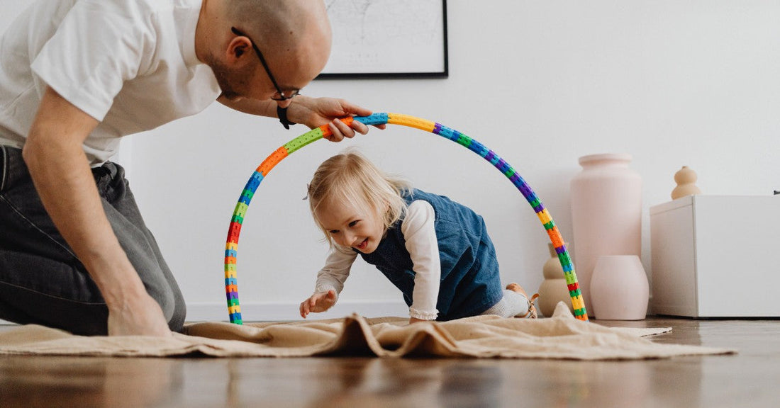 modern parents choosing educational toys for kids in toy store aisle