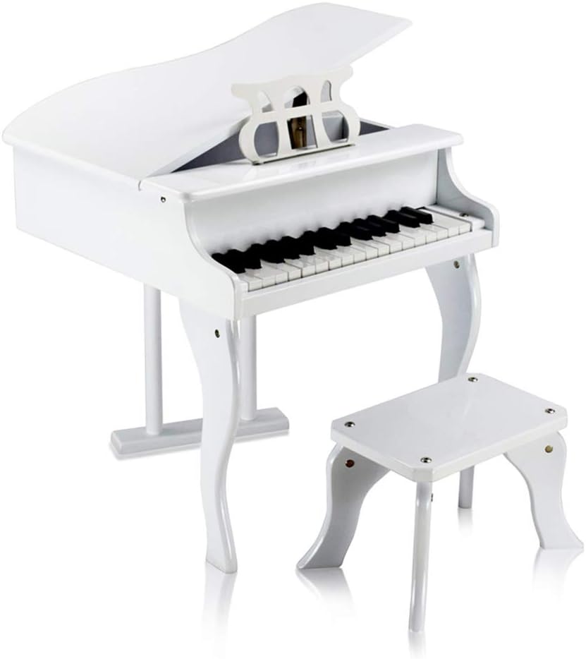 Wooden Piano with seat, white, pink, black, Red