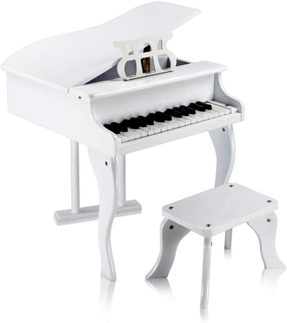 Wooden Piano with seat, white, pink, black, Red