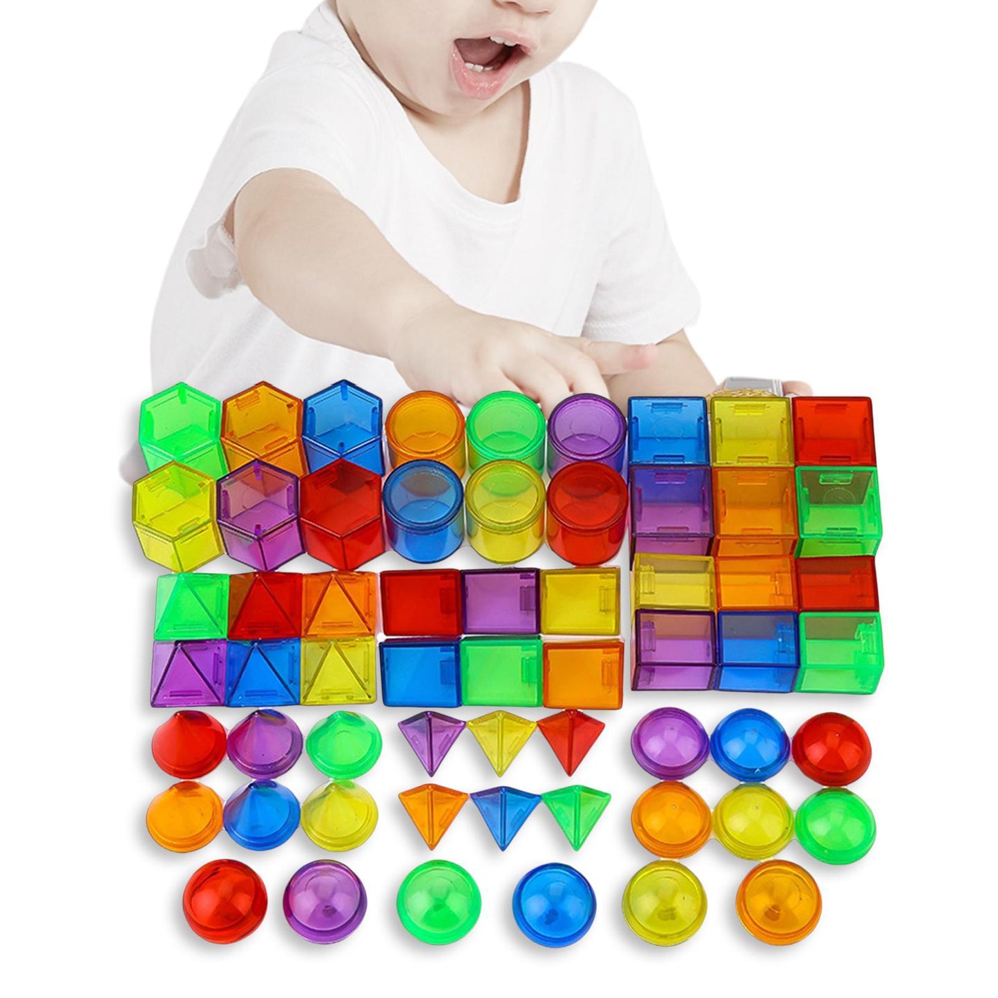 Transparent 3D Solid Geometry Shapes 60 Pcs
