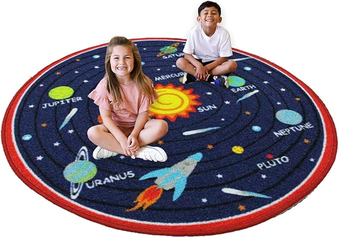 Blue Solar System Rug   200 x 200 cm