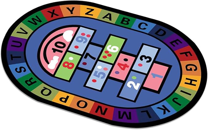 Oval Area Mat Microfiber Non-Slip Cartoon Number Alphabet,