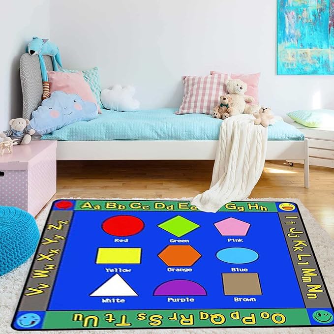 Kids Play Mat Rug for Crawling, Shapes Themed Floor Mat Educational Learning 160 x 230cm