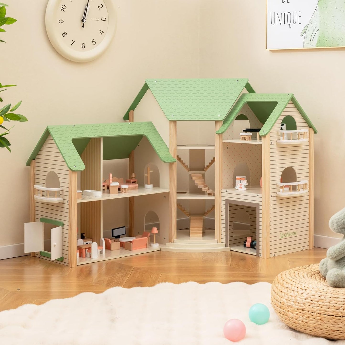 Honey Joy Doll House With 6 Rooms and 36 Accessories