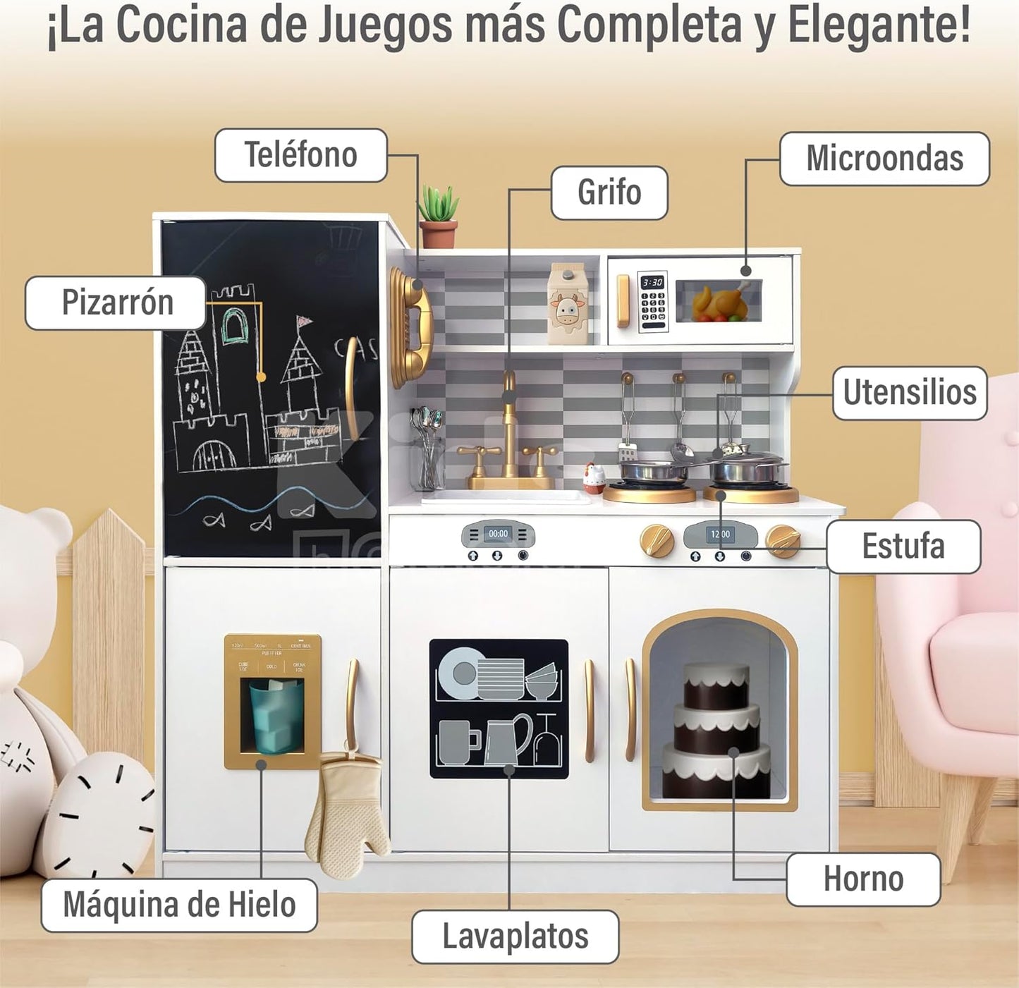 Kitchen Playset with Running Water Lights & Sound, Play Kitchen