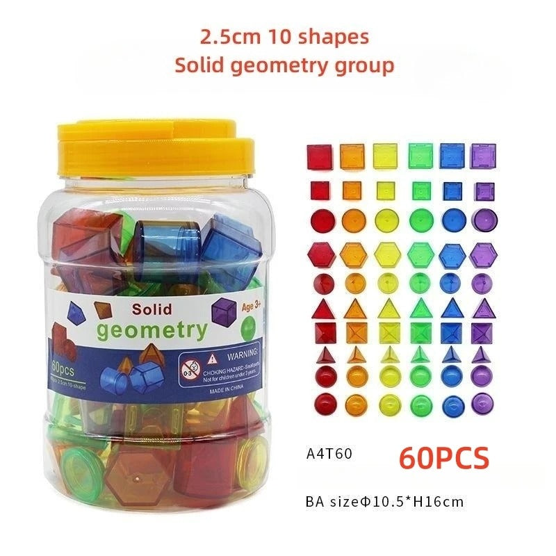 Transparent 3D Solid Geometry Shapes 60 Pcs