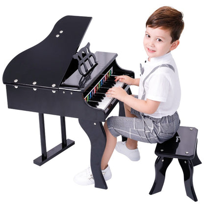 Wooden Piano with seat, white, pink, black, Red