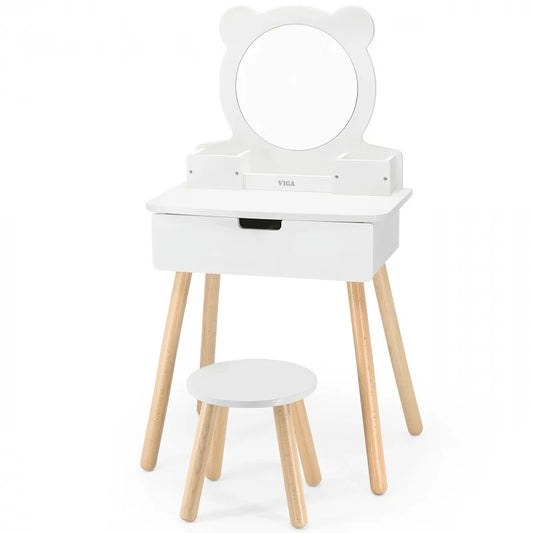 Wooden Kids Dressing Table with Stool